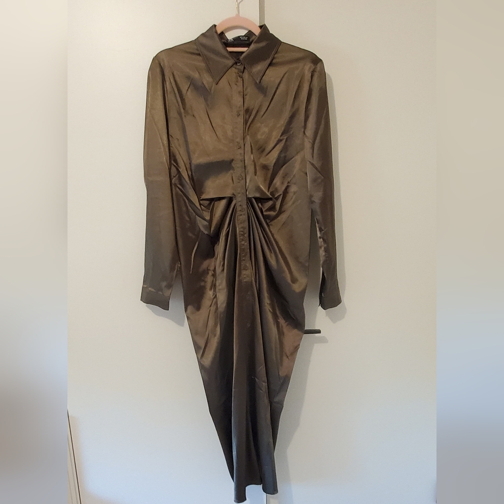 Elegant Olive/Khaki Ruched Waist Dress
